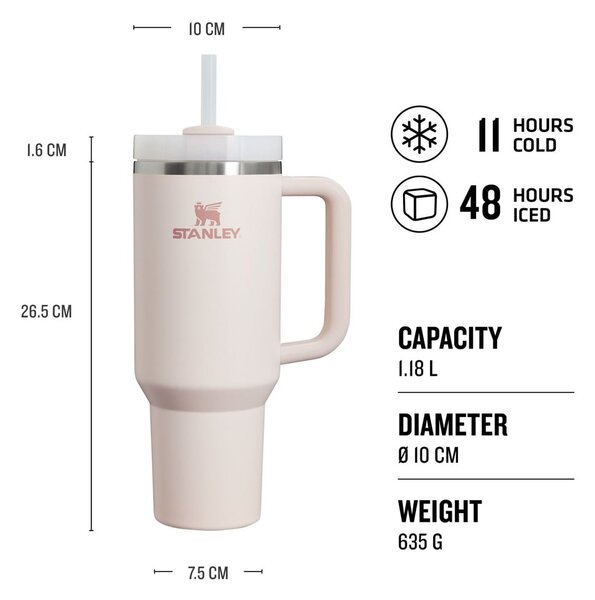 Borraccia termica rosa chiaro in acciaio inox 1,18 l Quencher H2.0 FlowState Tumbler Rose Quartz – Stanley
