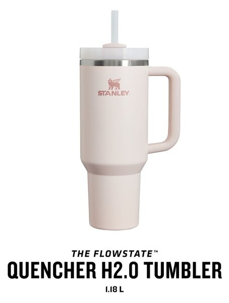 Borraccia termica rosa chiaro in acciaio inox 1,18 l Quencher H2.0 FlowState Tumbler Rose Quartz – Stanley