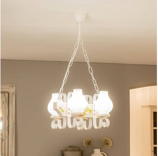 Brilagi - Lampadario con catena QUEEN 4xE14/40W/230V faggio/crema