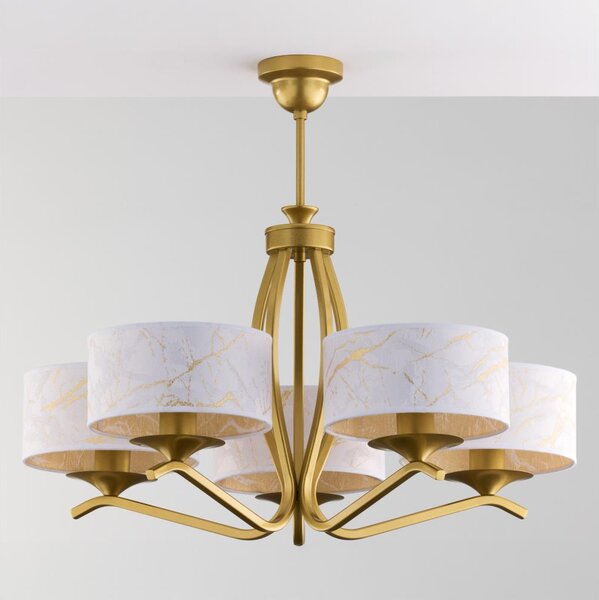 Jupiter 2110 - Lampadario su asta KASZMIR 5xE27/15W/230V bianco/oro/effetto marmo