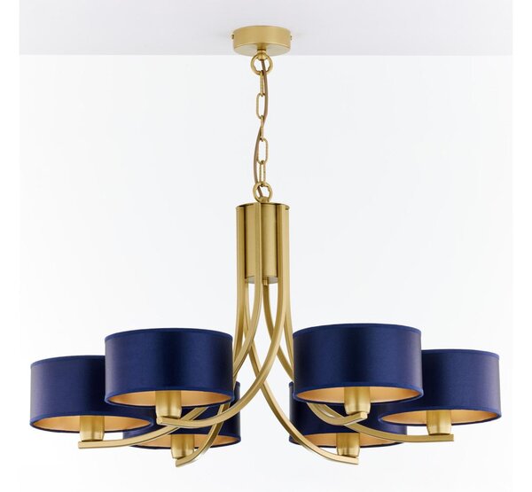Jupiter 2095 - Lampadario con catena ARTHUR 6xE27/15W/230V blu/oro