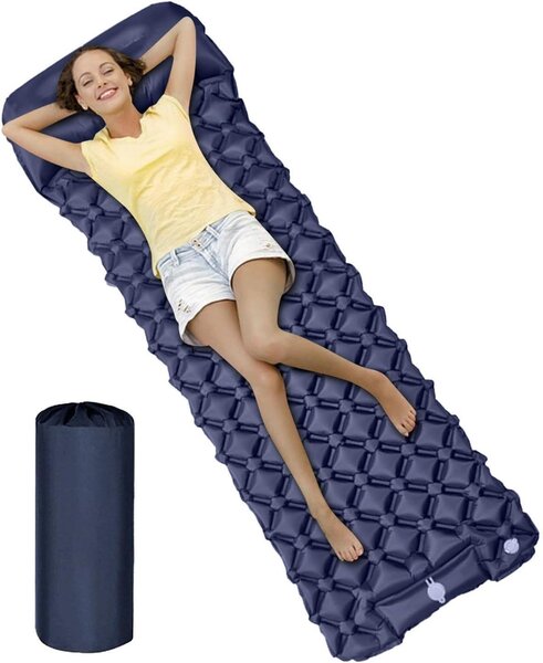 Materassino gonfiabile per dormire - Materasso gonfiabile per campeggio - Ideale per campeggio e trekking - Pompa integrata - 190x60 cm - Blu navy