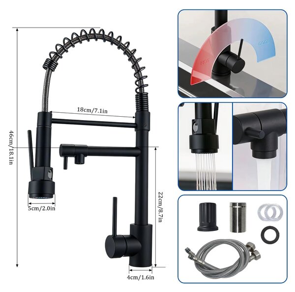 Miscelatore per cucina - SLT-07 - Acciaio inossidabile 304 - Miscelatore monocomando - Acqua calda e fredda - Bocchetta estraibile - Bocchetta girevole flessibile - Colore: SLT-07
