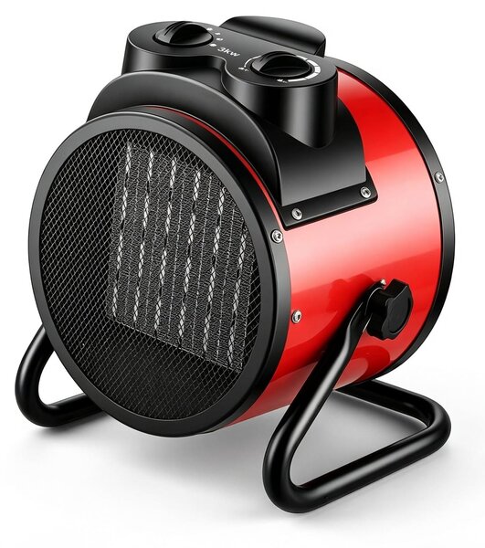 Stufa elettrica a ventilazione, realizzata in Vetroceramica, con una potenza di 2000 watt, dimensioni compatte (8x11x10 cm) e rivestimento in plastica