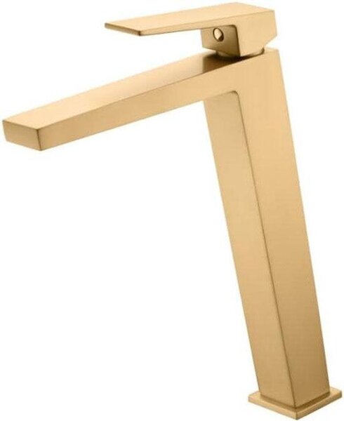 Rubinetto acqua bagno - Gru lavabo High Outflow - Modernizzare il bagno - Cartuccia ceramica - 29,2 cm Alta - Oro spazzolato