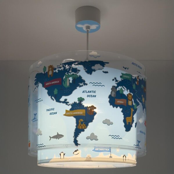 Dalber 40672 - Lampadario per bambini WORLD 1xE27/15W/230V blu