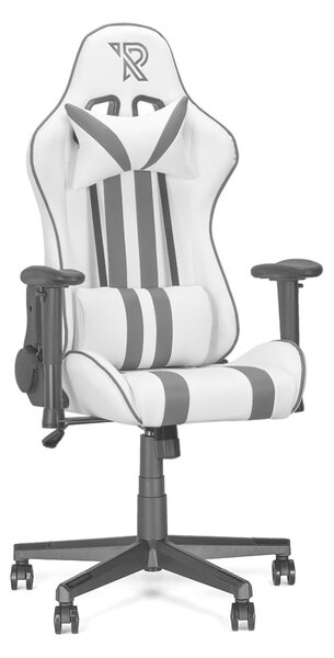 Sedia da gaming Ranqer Felix - Poltrona da gaming professionale - Sedia da gaming ergonomica - Braccioli 2D - Schienale regolabile a 180° con cuscino - Telaio stabile in nylon - Bianco / Grigio