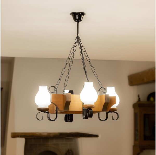 Brilagi - Lampadario a sospensione con catena QUEEN 4xE14/40W/230V faggio