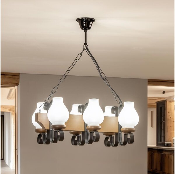 Brilagi - Lampadario a sospensione con catena QUEEN 6xE14/40W/230V faggio/noce