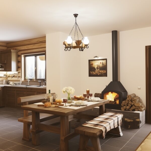 Brilagi - Lampadario a sospensione con catena QUEEN 4xE14/40W/230V faggio