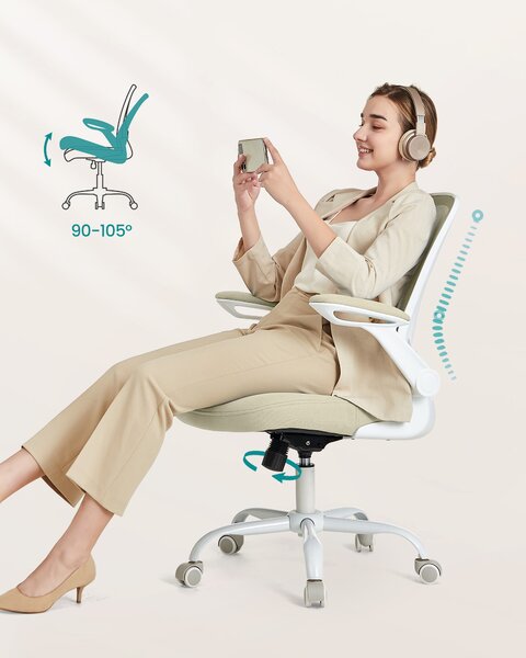 Sedia da scrivania SONGMICS, imbottitura in rete traspirante, Oatmeal Beige