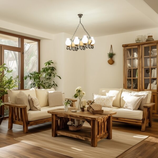 Brilagi - Lampadario a sospensione con catena QUEEN 6xE14/40W/230V faggio