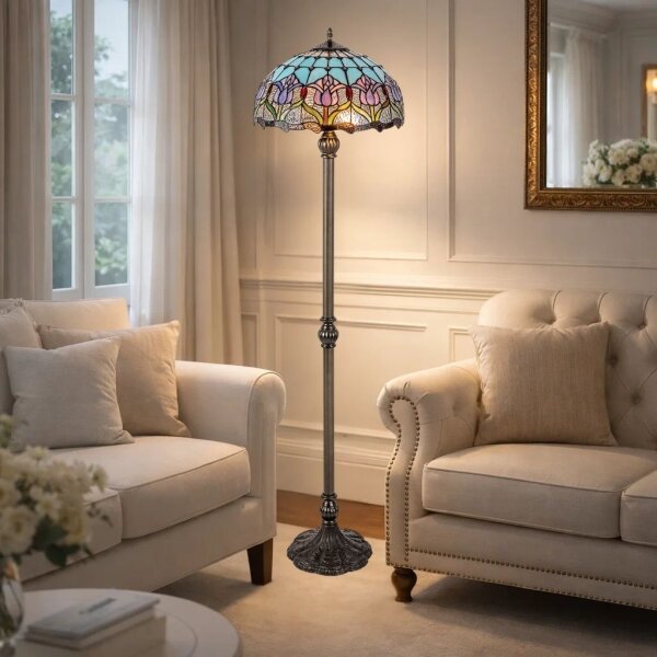 Brilagi - Lampada da terra in vetro Tiffany LORAS 2xE27/60W/230V