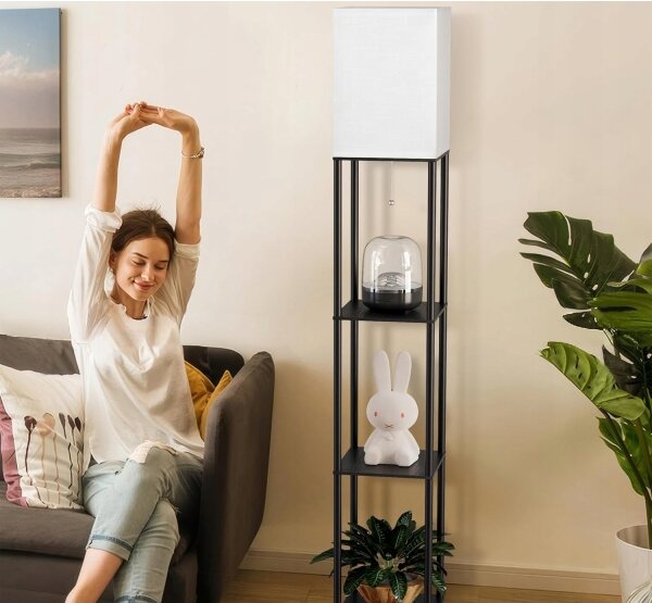 Lampada da terra con mensole 1xE27/40W/230V nero/bianco