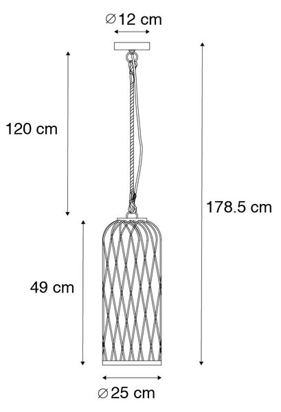 Lampada a sospensione rurale da esterno in rattan nero 25 cm - Calamus