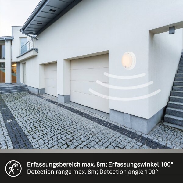 Brilo - lampada da parete ricaricabile per esterni con sensore, LED 4W/5V, batteria 4400 mAh, IP44, bianca