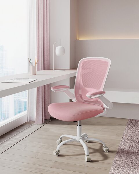 SONGMICS Sedia da scrivania, rivestimento in rete traspirante, rosa pastello