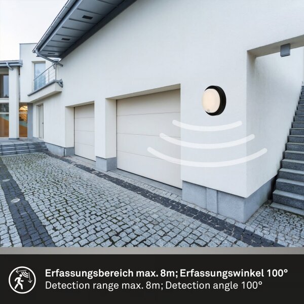 Brilo - Lampada da parete LED ricaricabile per esterni con sensore, 4W, 5V, batteria 4400 mAh, IP44, nera