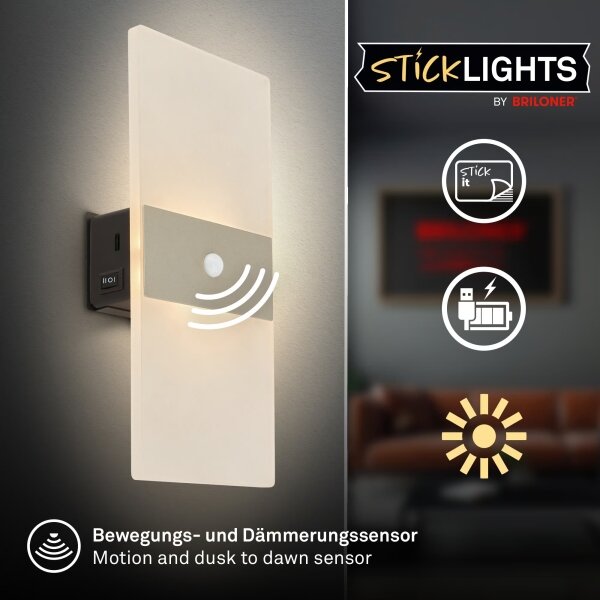 Briloner 3888012 - Lampada LED da parete ricaricabile con sensore AURA LED/2,5W/5V 1800 mAh opaca