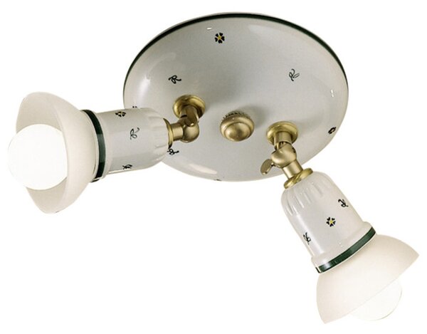 Plafoniera Classica Savona Ceramica E Ottone Satinato Decorato 2 Luci E14
