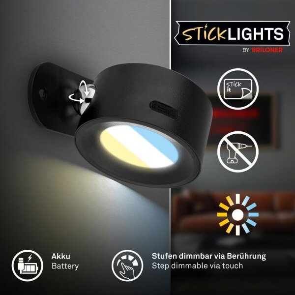 Briloner 3896015 - LED dimmerabile ricaricabile applique da parete TARI LED/1,6W/5V 1500 mAh nero