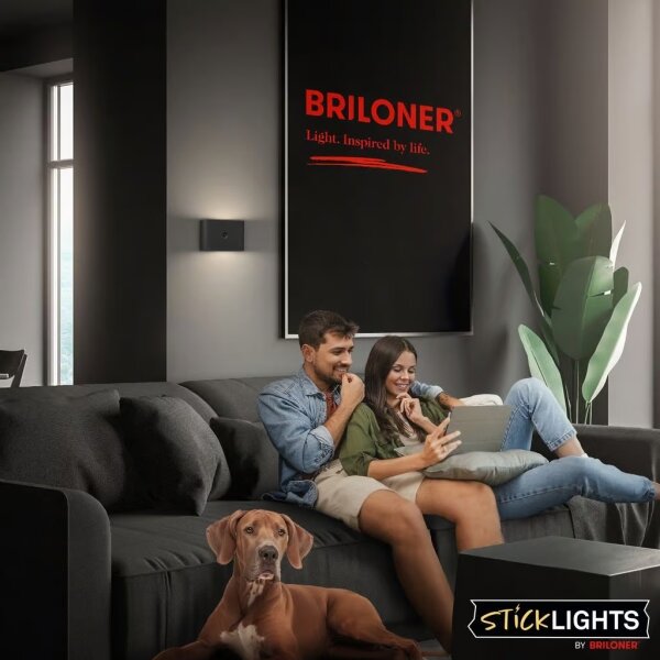 Briloner 3878015 - Lampada da parete LED ricaricabile con sensore CHAT LED/3W/5V 2000 mAh nera