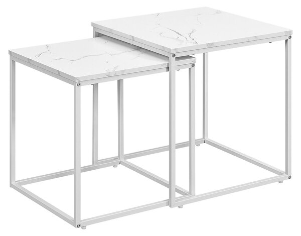 Tavolino Da Salotto - Leobert - Marmo/Gambe Bianche - 50 X 50 X 50,5 Cm - Set Da 2