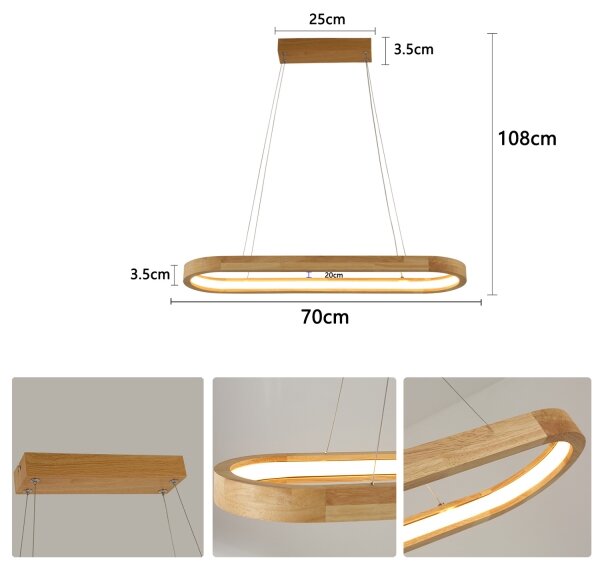 Brilagi - Lampada a sospensione su cavo UMEA WOOD LED/30W/230V 70x20 cm legno