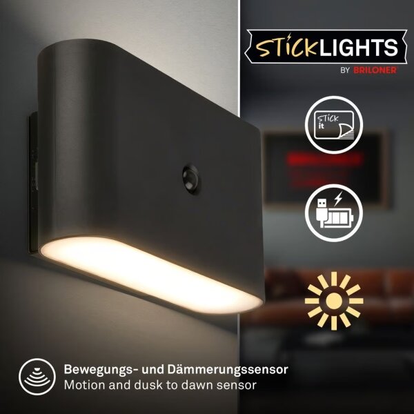 Briloner 3878015 - Lampada da parete LED ricaricabile con sensore CHAT LED/3W/5V 2000 mAh nera