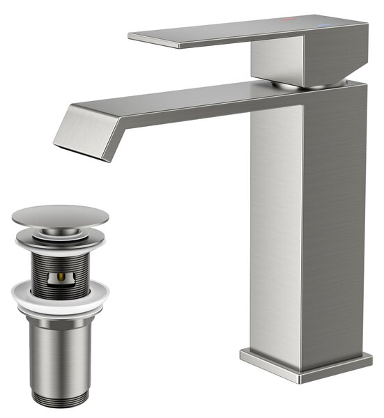 Rubinetto da bagno con erogatore a cascata, altezza dell'erogatore 115 mm, miscelatore monocomando con finitura in acciaio inossidabile spazzolato
