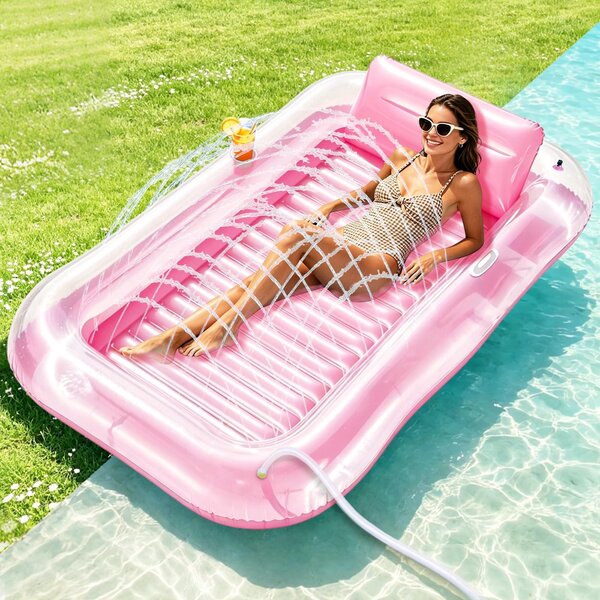 Lettino gonfiabile per prendere il sole con nebulizzatore, 200x124x24 cm, color rosa