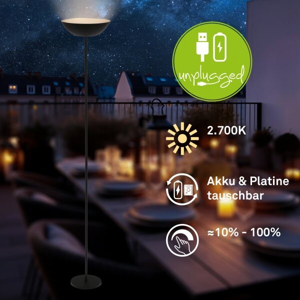 Briloner 1500015 - Lampada da terra LED dimmerabile ESTATE 8W/5V 4000 mAh, nera