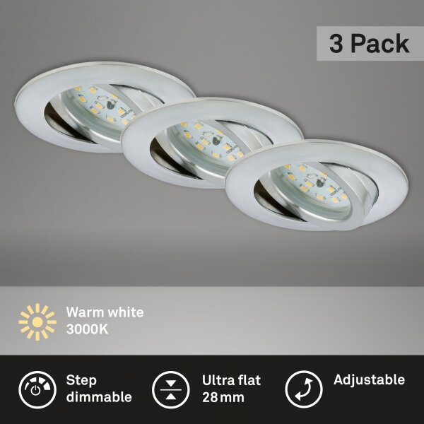 Briloner 7296-039 - Set da 3 faretti LED da incasso per bagno, 6,5W/230V IP23