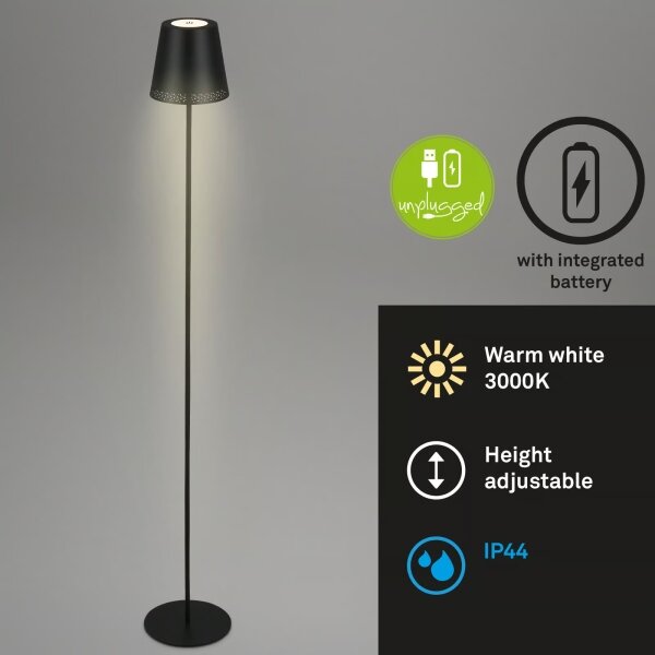 Briloner 1438015 - Lampada da terra LED dimmerabile KIKI 4,3W/5V IP44 2600 mAh nera