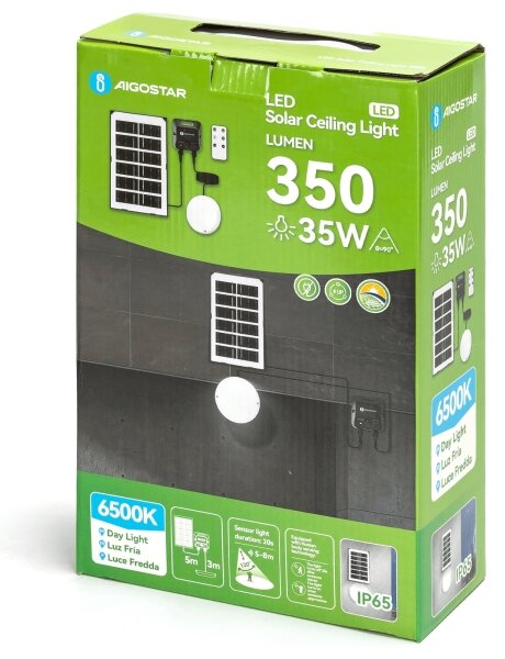 Aigostar - Plafoniera solare a LED con sensore LED/3,7V 3000 mAh IP65 + telecomando