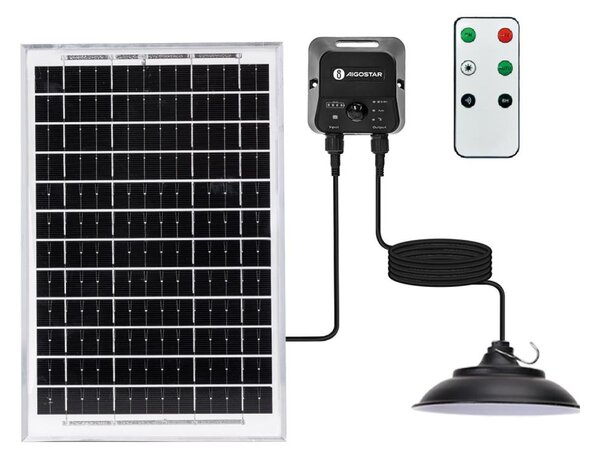 Aigostar - Lampada solare a LED sospesa su cavo con sensore LED/3,7V 6000 mAh IP65 + telecomando