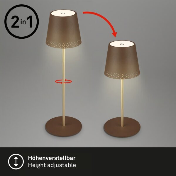 Brilo - Lampada da tavolo LED ricaricabile a sfioramento KIKI LED/2,6W/5V IP44 2600 mAh marrone