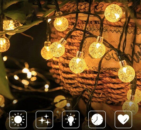 Catena decorativa solare LED 30xLED/8 funzioni 500 mAh 6,5 m IP67 bianco caldo