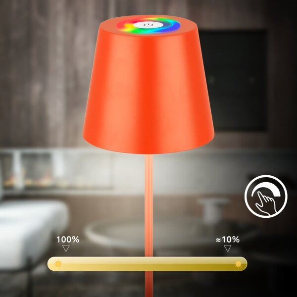 Briloner 7510012-LED Lampada da tavolo RGB dimmerabile CALIDA 2,5W/5V IP44 1200mAh arancione