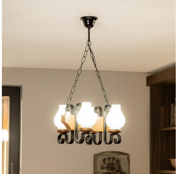 Brilagi - Lampadario a sospensione con catena QUEEN 4xE14/40W/230V faggio/noce