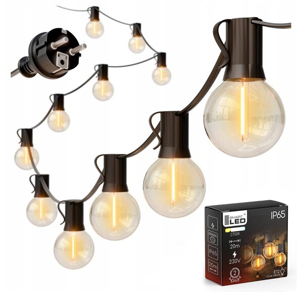 Catena luminosa decorativa LED per esterni 20xE12/1W/230V, 20 m, IP65, nera