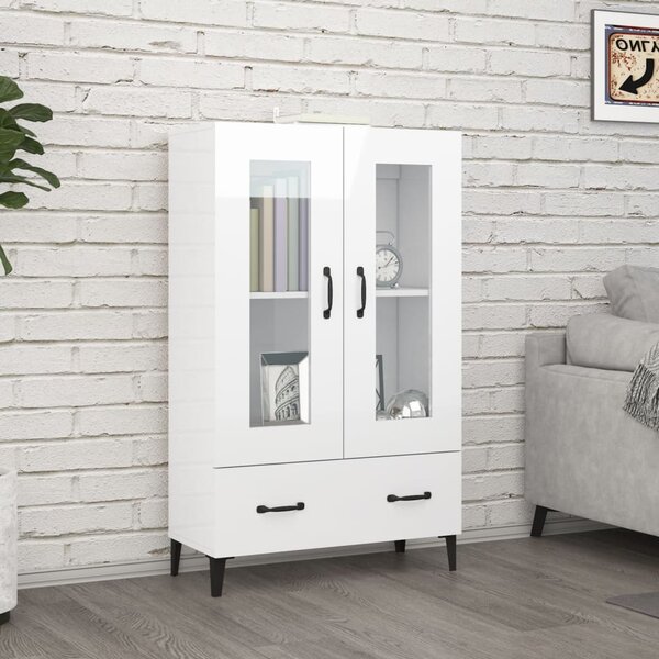 Credenza Bianco Lucido 70x31x115 cm in Legno Multistrato