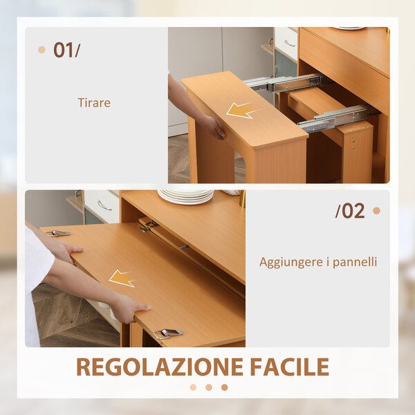 HOMCOM Tavolo Pieghevole da Pranzo max 5 Persone in Truciolato e Acciaio, 84x180x100 cm, color Legno|Aosom