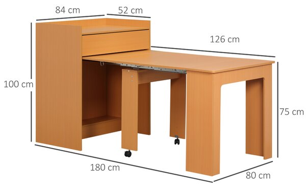 HOMCOM Tavolo Pieghevole da Pranzo max 5 Persone in Truciolato e Acciaio, 84x180x100 cm, color Legno|Aosom