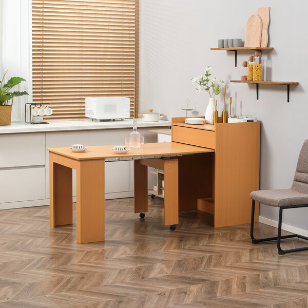 HOMCOM Tavolo Pieghevole da Pranzo max 5 Persone in Truciolato e Acciaio, 84x180x100 cm, color Legno|Aosom