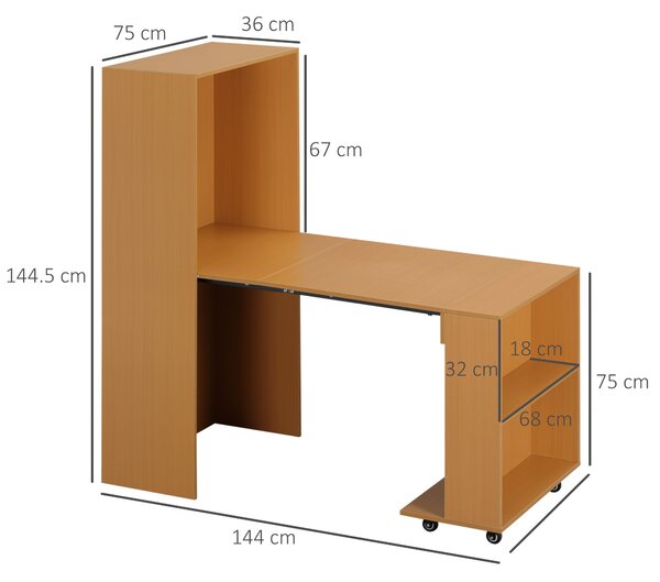HOMCOM Tavolo Pieghevole da Pranzo max 3 Persone, in Truciolato e Acciaio, 75x144x144.5 cm, color Legno|Aosom