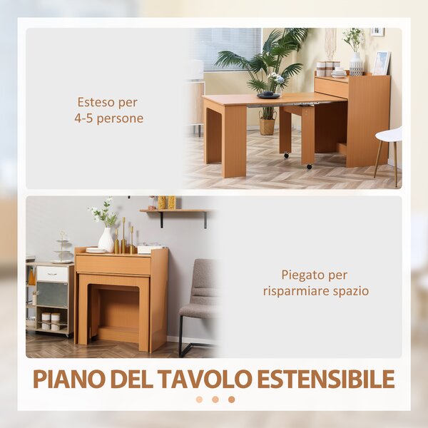 HOMCOM Tavolo Pieghevole da Pranzo max 5 Persone in Truciolato e Acciaio, 84x180x100 cm, color Legno|Aosom