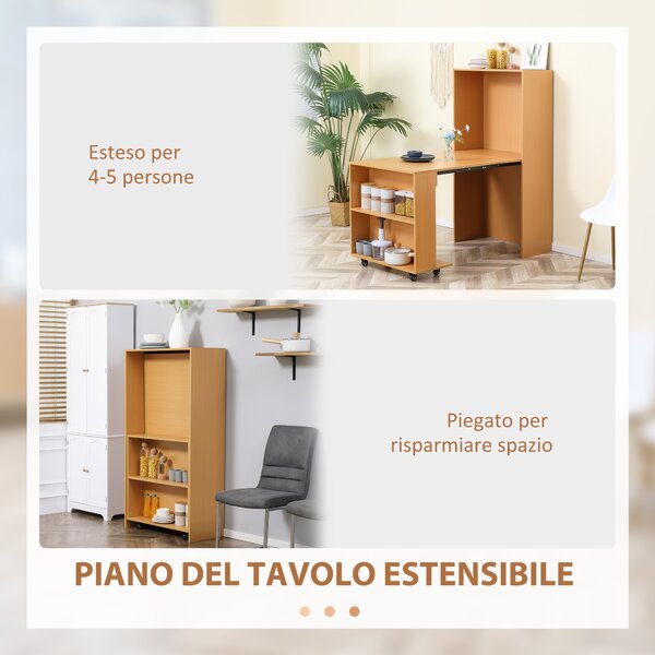 HOMCOM Tavolo Pieghevole da Pranzo max 3 Persone, in Truciolato e Acciaio, 75x144x144.5 cm, color Legno|Aosom