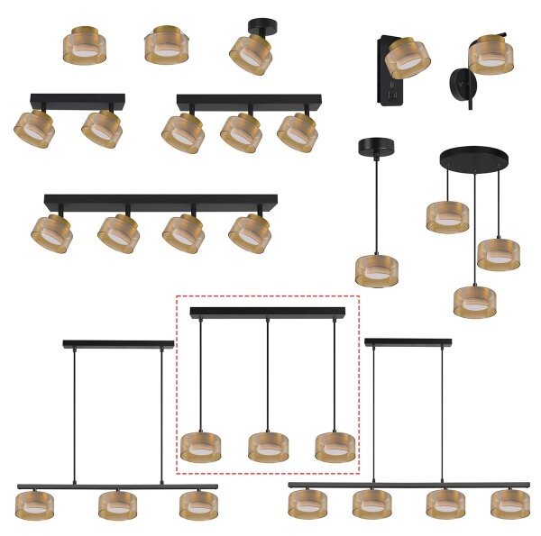 Brilagi - LED Lampadario a sospensione con cavo AURA LUX 3xGX53/30W/230V nero/oro