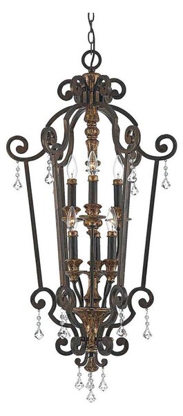 Quoizel QZ-MARQUETTE6-B - Lampadario a sospensione con catena MARQUETTE 6xE14/60W/230V bronzo